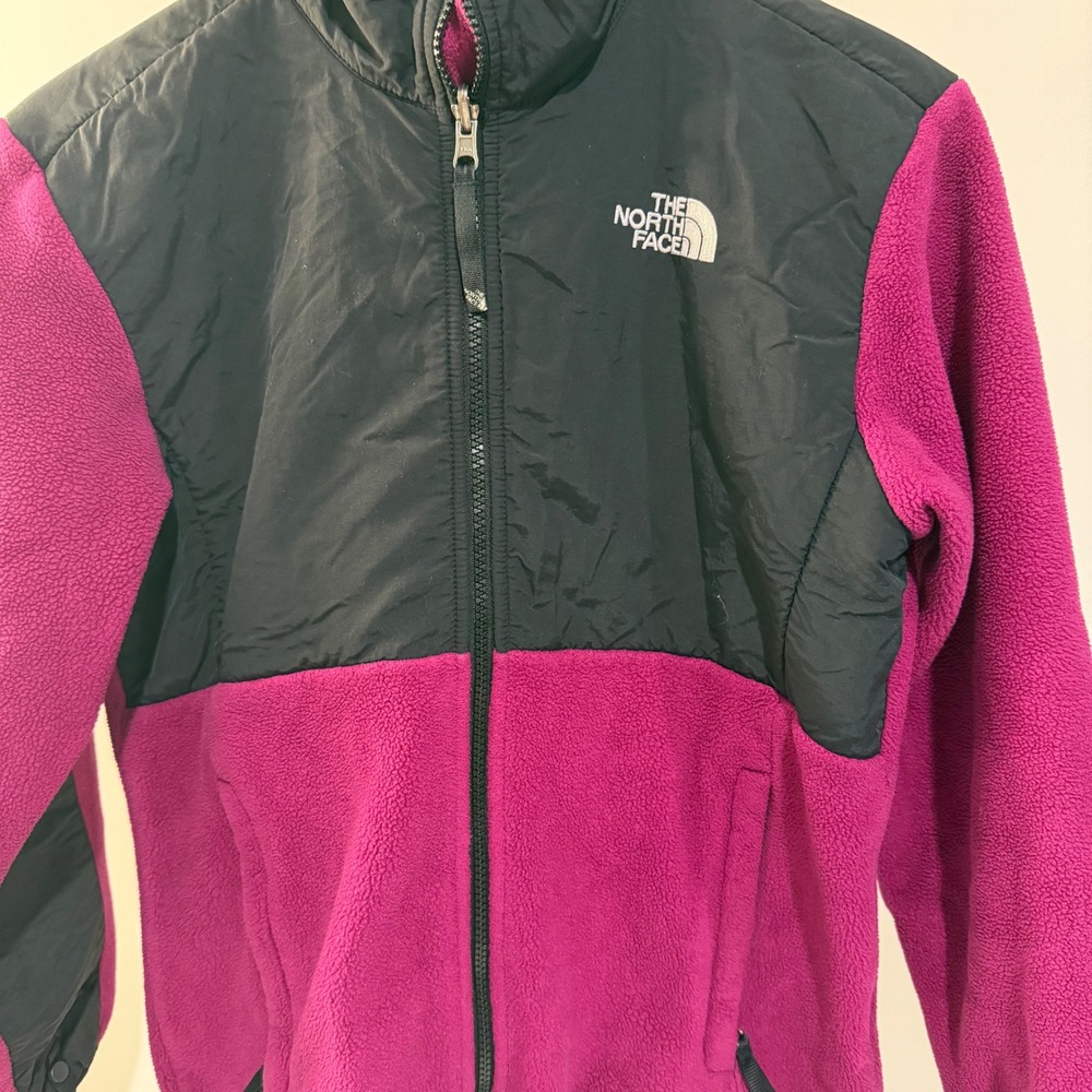 The North Face Denali Fleece Jacket Girls Large Pink Black Colorblock Full Zip